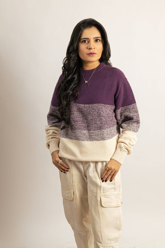 Color Block Crew Neck Sweater For Women