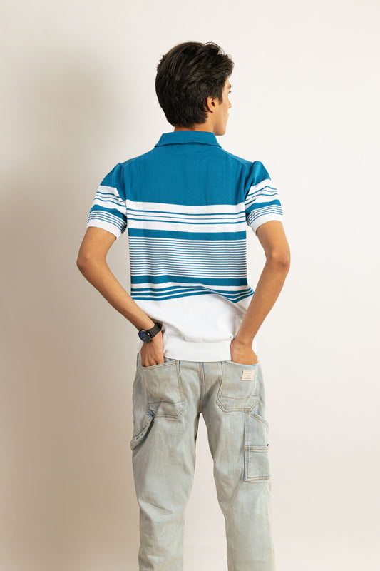 Blue Country Club Stripe Knit Polo