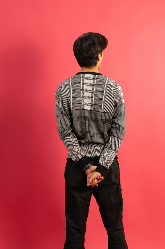 Monochrome Plaid Pattern Sweater