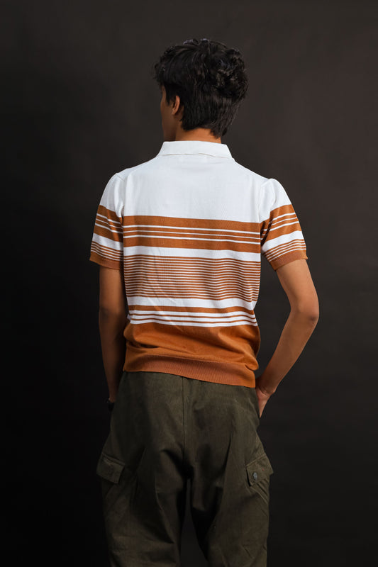 Caramel Country Club Stripe Knit Polo