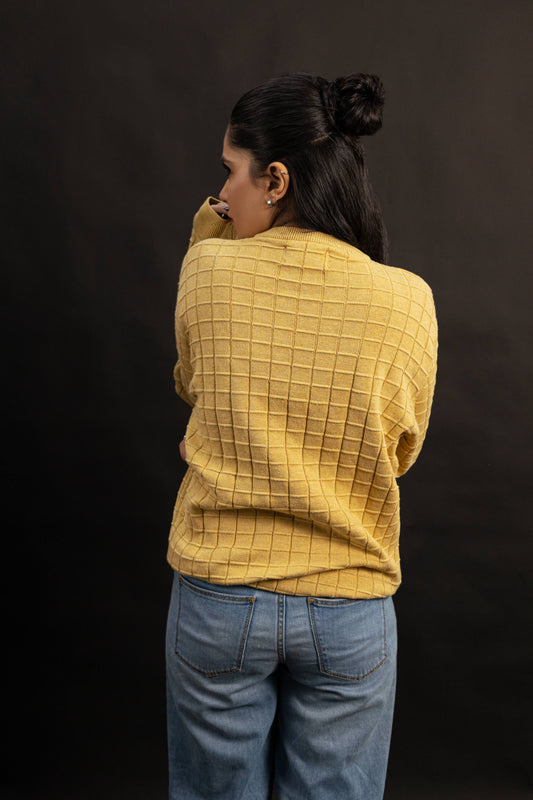 Grid-Textured Knit Sweater for Women