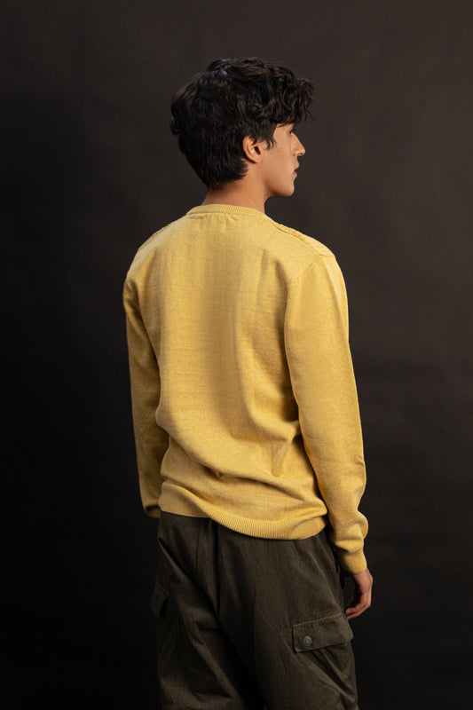 Mustard Diamond-Knit Round Neck Sweater