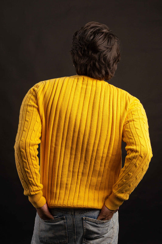 Yellow Cable-Knit Crewneck Sweater