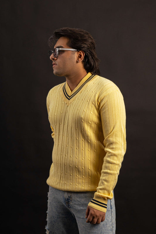 Lemon Cable-Knit V-Neck Sweater