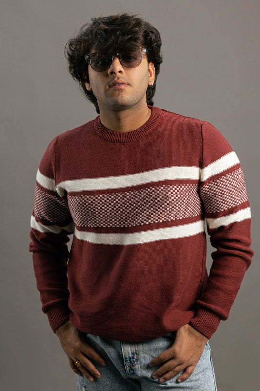 Classic Knit Sweater with Textured Stripes