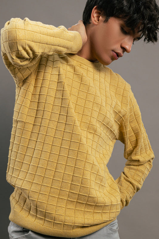 Grid-Textured Knit Sweater