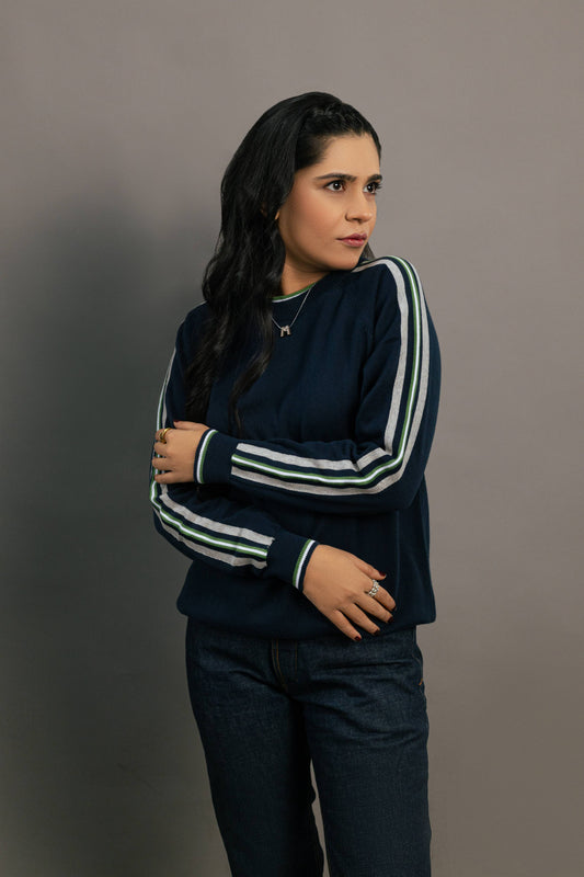 Navy Vibe Crew Sweater for Women