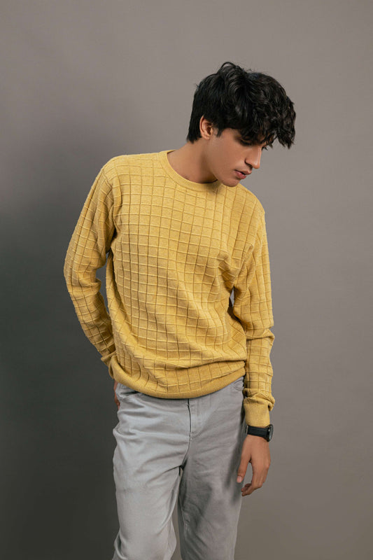 Grid-Textured Knit Sweater