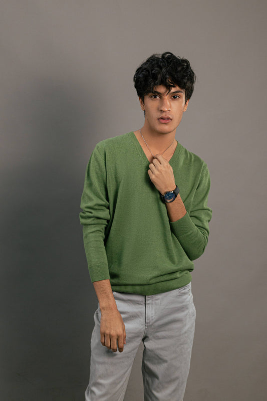 Green Knit Vee Sweater